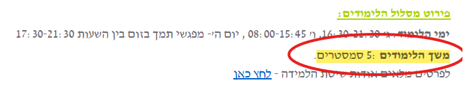 משך הלימודים 5 סמסטרים